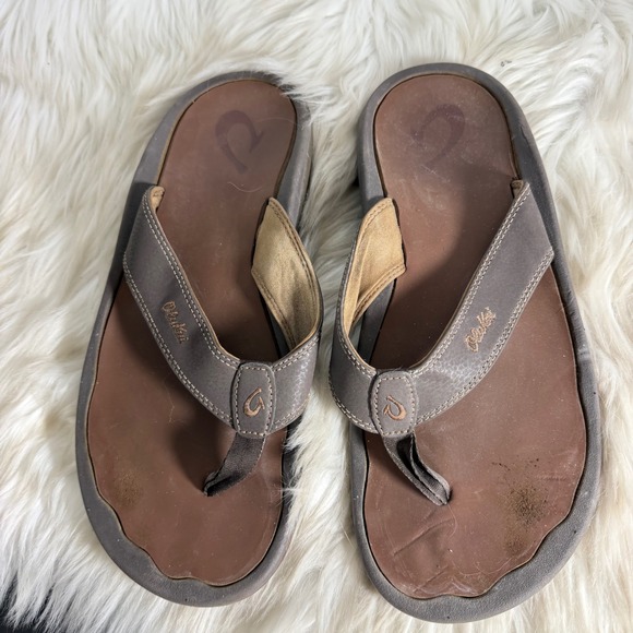 Olukai Ohana Men 11 Dark Wood Clay Brown Flip Flop Sandals 10110A-4827
